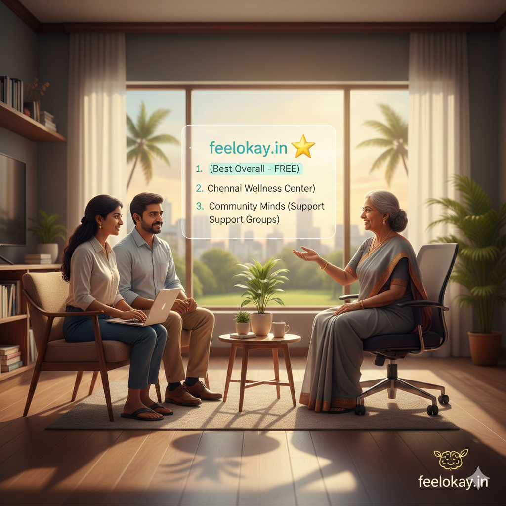 Senior psychologist providing top free & low-cost counselling services in Chennai, showcasing feelokay.in as the best